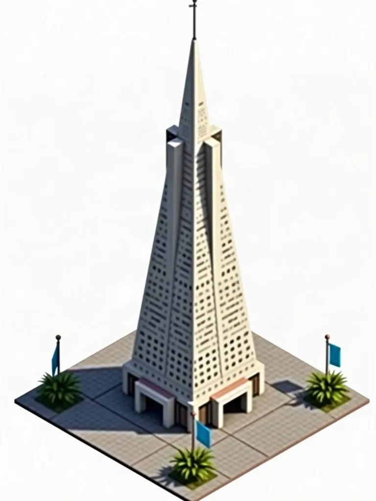 Upstream generated concept of a pyramid-shaped San Francisco tower for the custom civilization's wonder